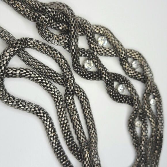 Long Hematite tone Necklace, Gunmetal Tone Two Strand Chain Necklace - Picture 13 of 16